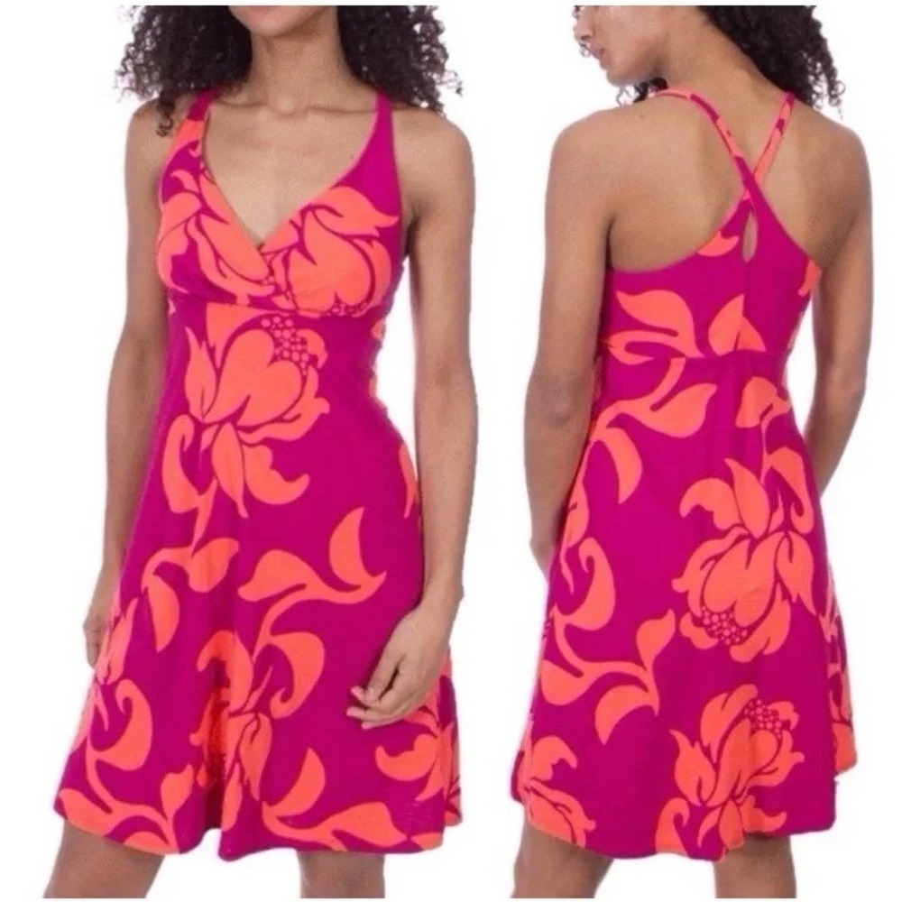 Patagonia Amber Down Dress Womens XL Magenta Orange Floral Organic Cotton A line